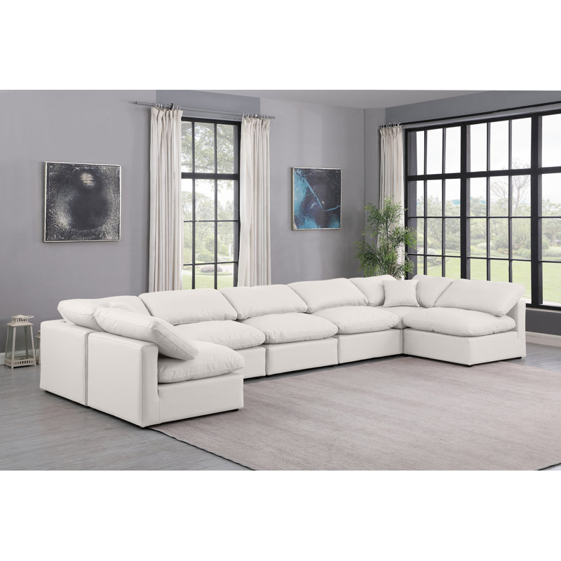 Canapé modulaire en similicuir 7 pièces Itala, Cuir crème végétalien