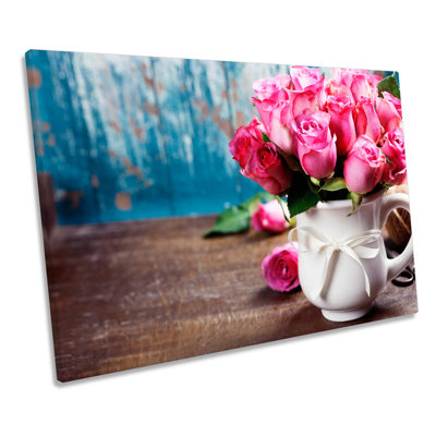 Pink Roses Flower Pot - Wrapped Canvas Print