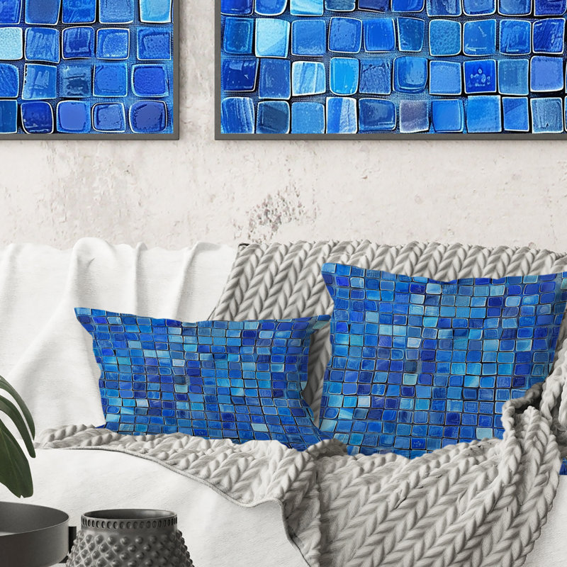 Blue Modern Mosaic Tiles V - Coussin décoratif moderne, H 16 po x l 16 po
