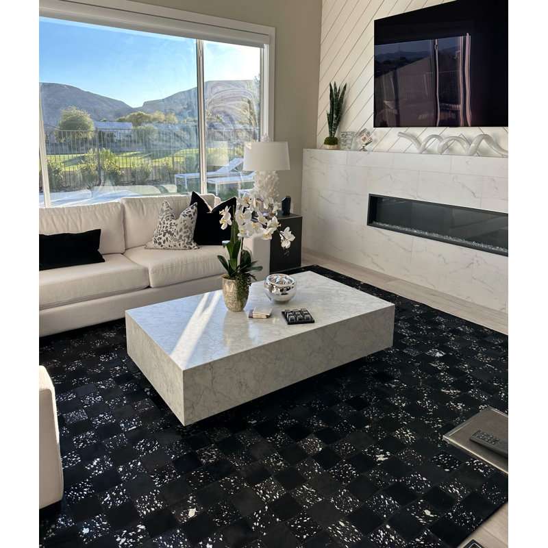 Tapis géométrique argenté / noir touffeté à la main Geometric