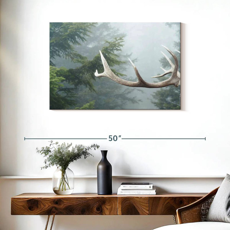Deer Antler And Pines, 24" H x 36" W