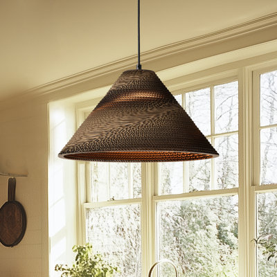 Luminaire suspendu 1 lumière brun naturel avec abat-jour en carton de style nordique pour table de salle à manger, sans ampoules incluses