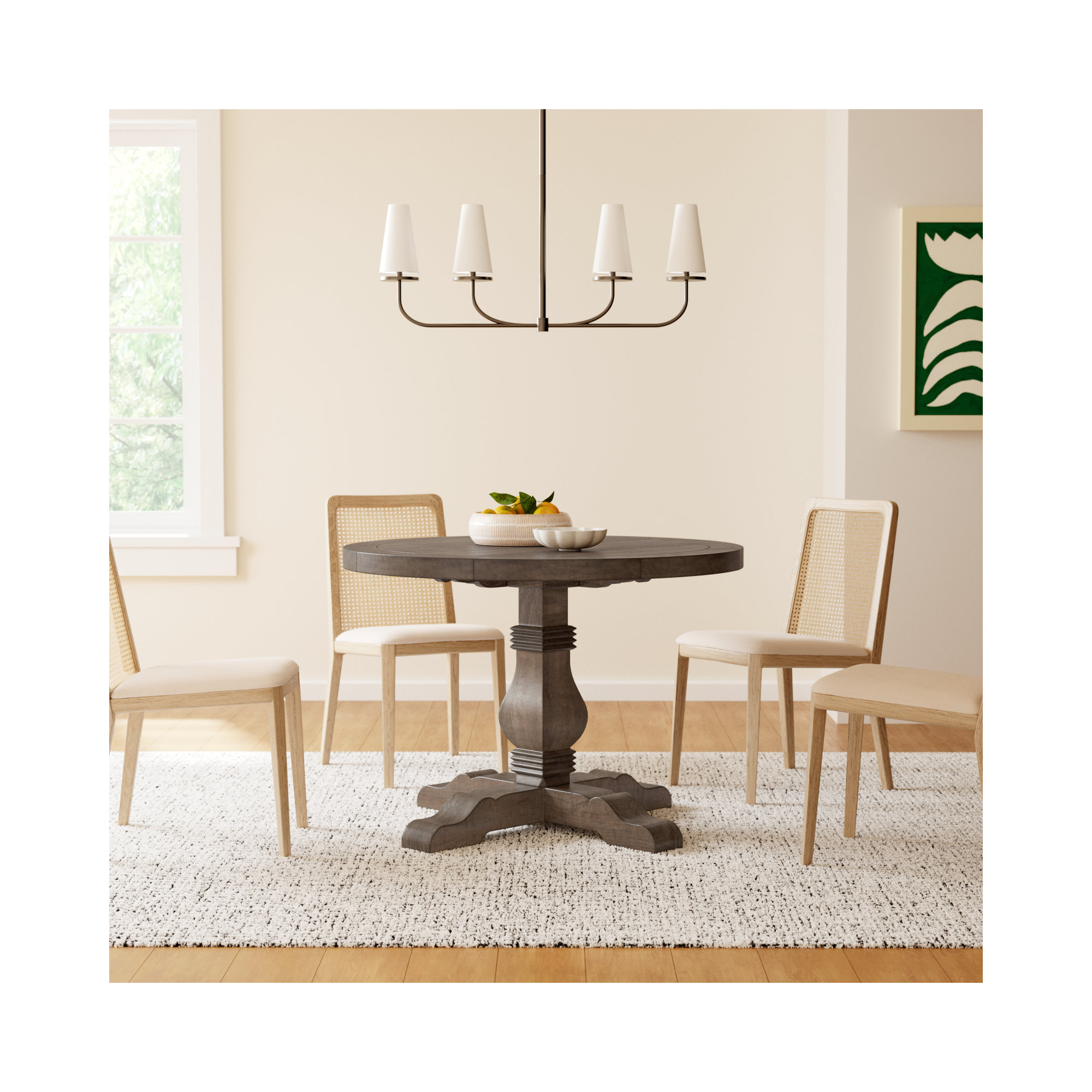 Kinston Solid Wood Pedestal Dining Table, 42" x 42", Distressed Brown