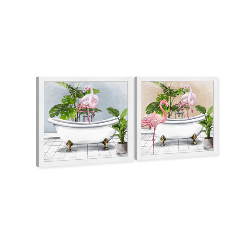«Bathaign Flamingo», ensemble de 2 impressions encadrées, H 42 po x l 84 po