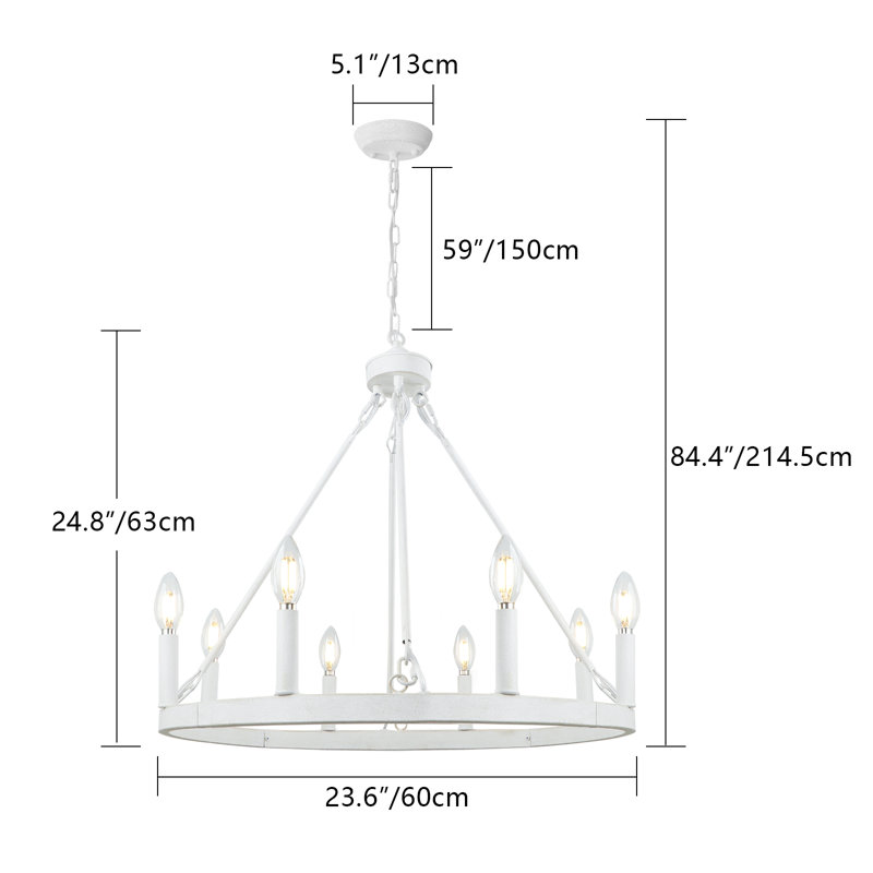 Luminaire rond rustique à 8 lumières de style bougie Hendon, Blanc