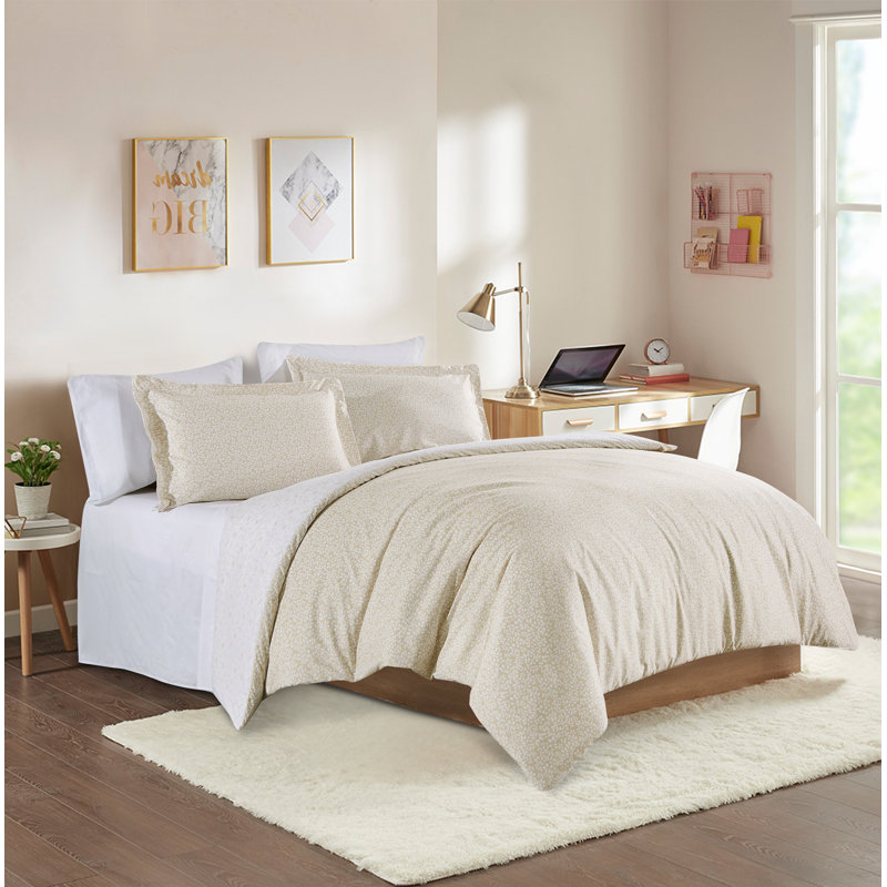 Ensemble de housse de couette réversible en microfibre 3 pièces Derl, Housse de couette grand + 2 taies décoratives, Vanille