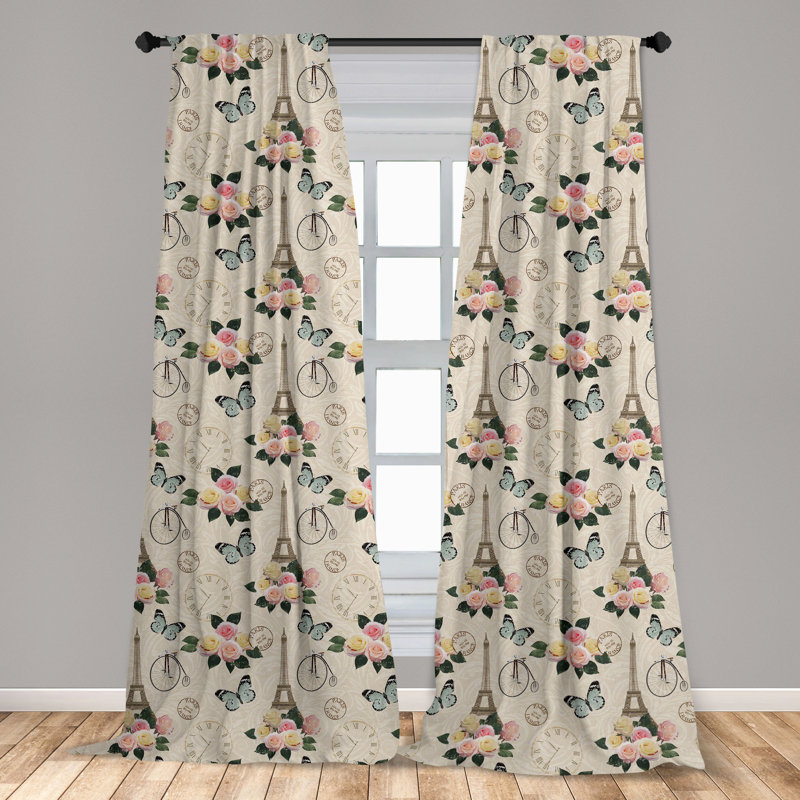 French Eiffel Tower Semi-Sheer Rod Pocket Curtain Panels, 28" x 63"