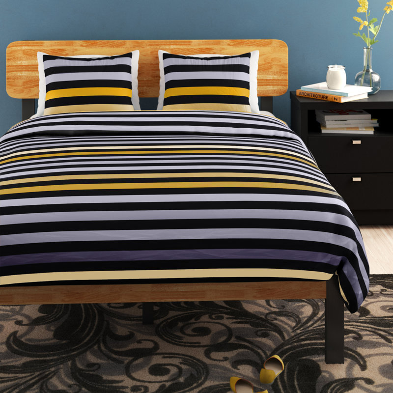 Holvens Striped Duvet Cover Set with Pillowcases, Ochre, Single - 1 Standard Pillowcase
