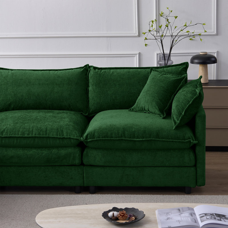 Canapé modulaire en L en chenille avec repose-pieds, Chenille verte