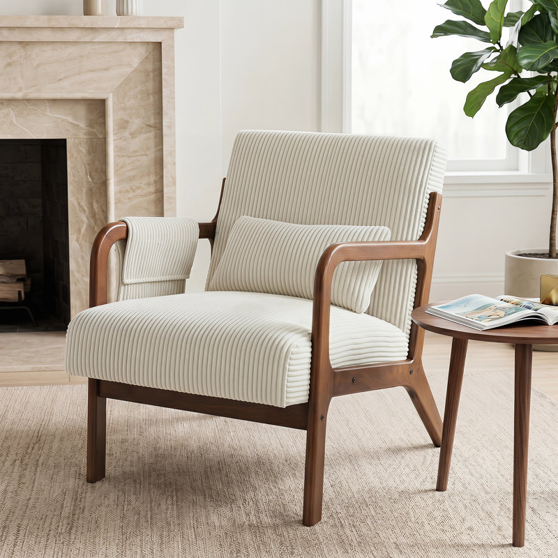 Fauteuil rembourré, Velours côtelé beige, 1