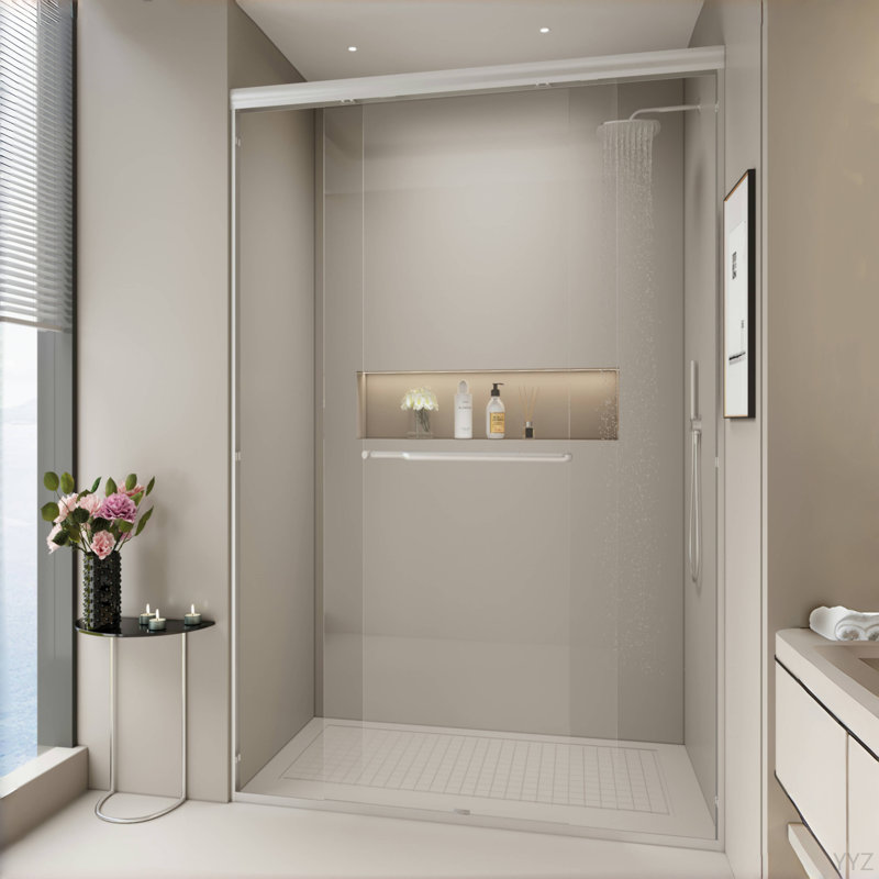 44-48 In. W X 72 In. H Double Sliding Shower Door, Semi-Frameless Bathroom Sliding Door With 1/4" (6Mm) Tempered Glass For Walk-In Shower