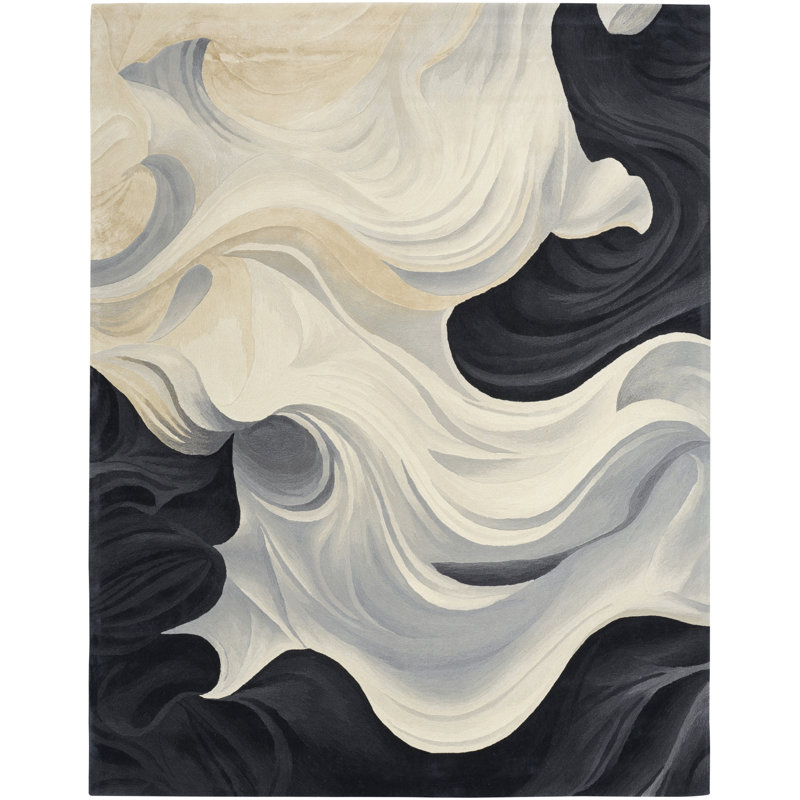  Prismatic 5'6" x 7'5" Ivory Black Modern Indoor Rug, Rectangle 5'6' x 7'5"