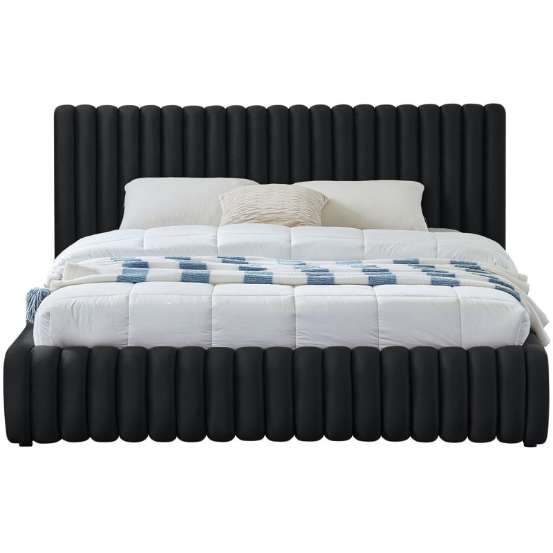Tufted Panel Bed, Full, Black Velvet