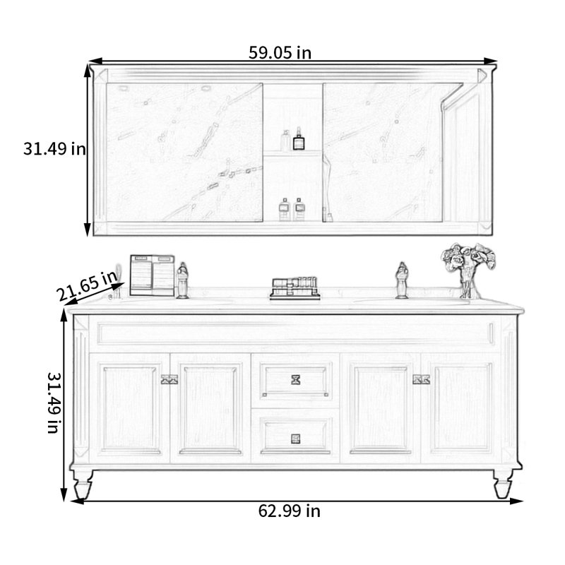 Armoire de salle de bain American, H 31,49 po x l 62,99 po x P 21,65 po 