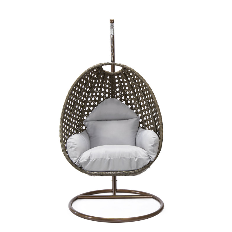 Balancelle d'extérieur pour 1 personne avec support Brookstonval, support pour œuf suspendu en osier tissé à la main, structure en fer résistant aux rayons UV, méridienne de patio rembourrée pour porche, jardin, balcon et cour arrière