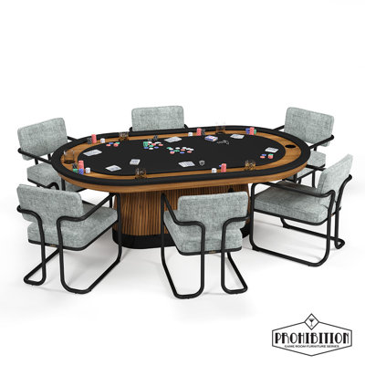 Prohibition Series  Texas Hold'em Table  With Dining Top - And Six Chairs By RAM Game Room