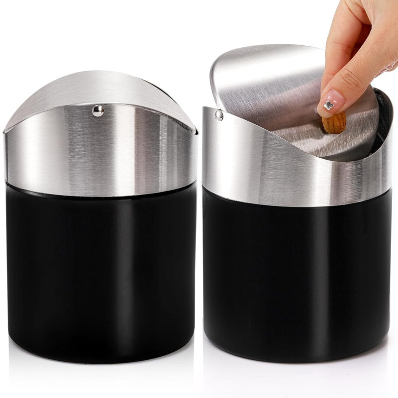 Ensemble de 2 petites poubelles avec couvercle pivotant, poubelle de comptoir en acier inoxydable brossé