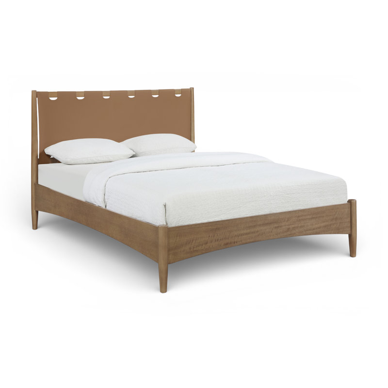 Tête de lit et lit en bois Santos Cann, Lit double, Brun