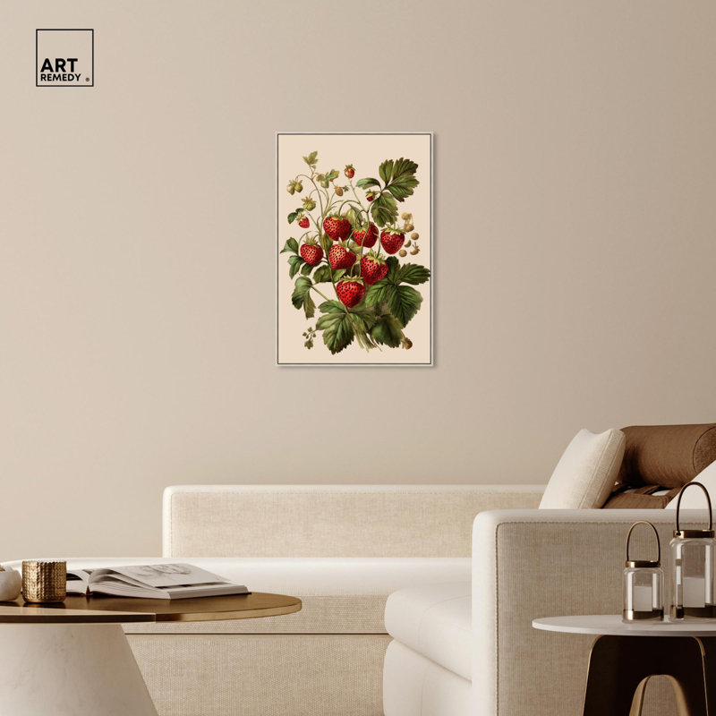 Strawberry Softness I, impressions sur toile par Art Remedy, H 37 po x l 25 po, Cadre flottant argenté