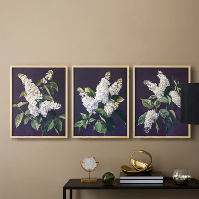Étude florale série Lxxxx - ensemble de 3 estampes numériques encadrées - prêt à être accroché