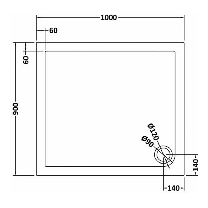 Standard Shower Tray - Slate Grey, 40mm H x 900mm W x 1000mm D, Corner
