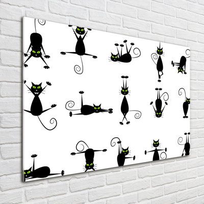 Glass Print Wall Art 100X70cm Image Printed On Glass Decorative Wall Picture Behind Toughened / Tempered Safety Real Glass For Kitchen & Living Room Theme:Cats Illustration