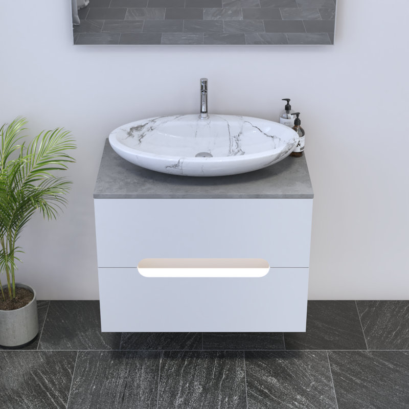 Meuble-lavabo simple 31,5 po avec plateau Kashden, Blanc, Béton