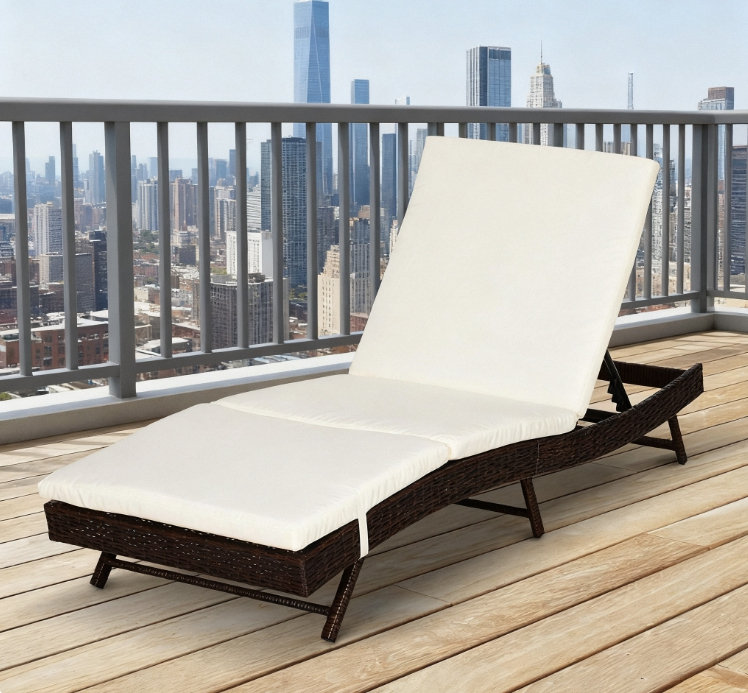 Chaise longue de patio inclinable à dossier inclinable, Coussin crème / cadre noir