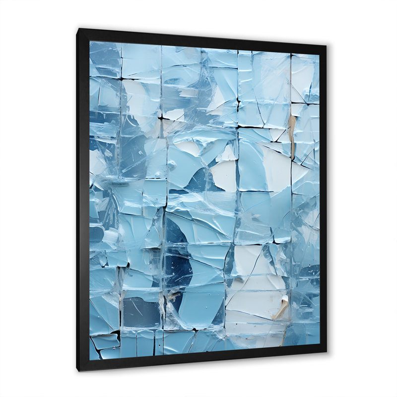 Blue Frosty Collage II - Abstract Collages, art mural, Cadre simple noir, H 32 po x l 16 po x P 1 po