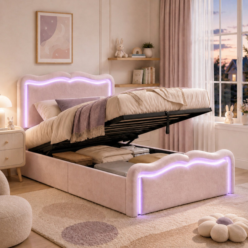 Upholstered Ottoman Bed, Pink
