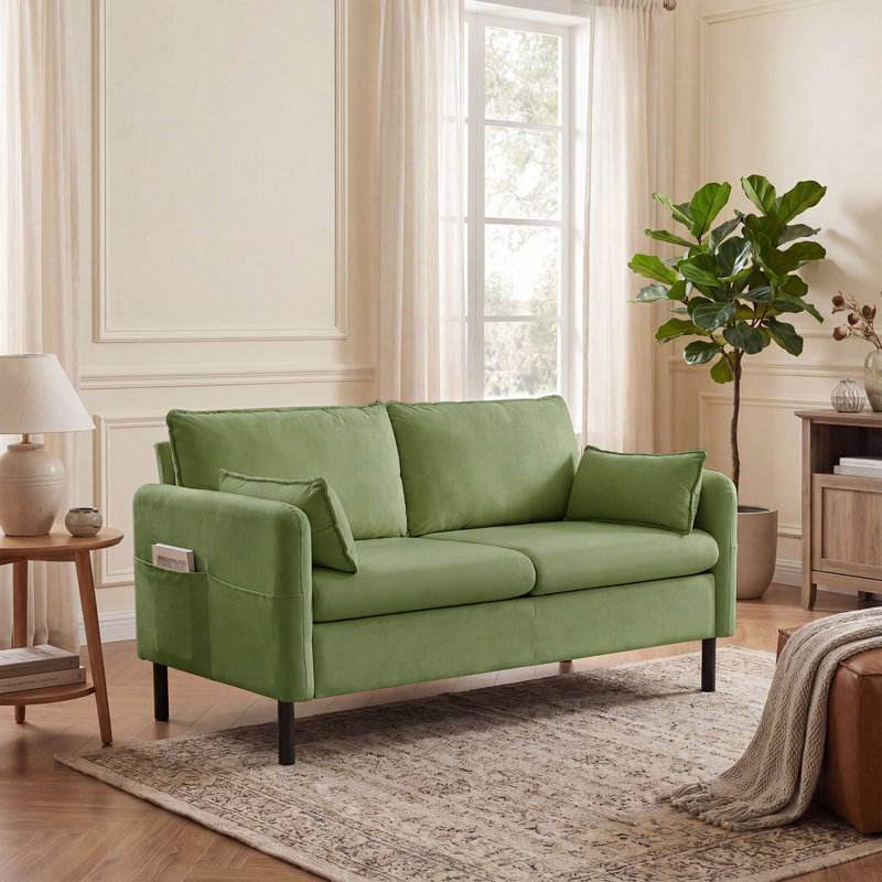 57.9" Velvet Loveseat Sofa,Upholstered Loveseat Couch With 2 Extra Soft Cushions & Convenient Side Storage,Comfortable And Stylish Two-Seater,Modern Sofa For Apartments, Studios, Offices & Small Spaces