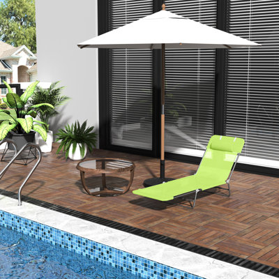 Bain de soleil extérieur - Chaise de piscine pliante avec coussin, dossier réglable, fabrication en acier et matériau respirant, pour patio, cour, soleil de plage, structure en tissu, plage, cour