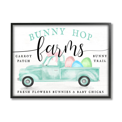 «Bunny Hop Farms Sign», œuf de Pâques, camion vert par Daphne Polselli - impression
