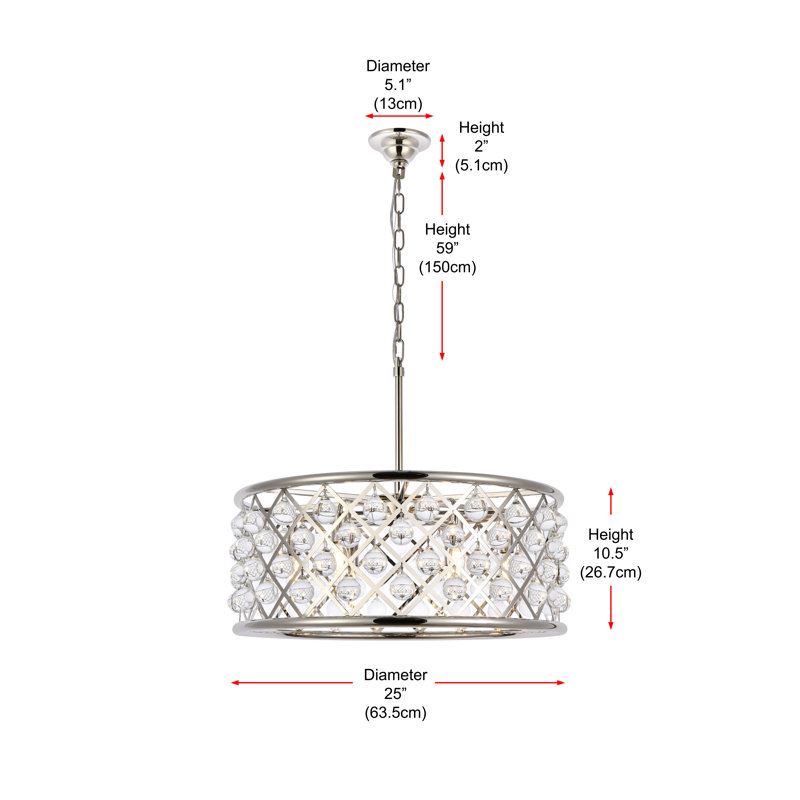 Lustre cylindrique unique et remarquable à 6 lumières Swinney, Nickel poli