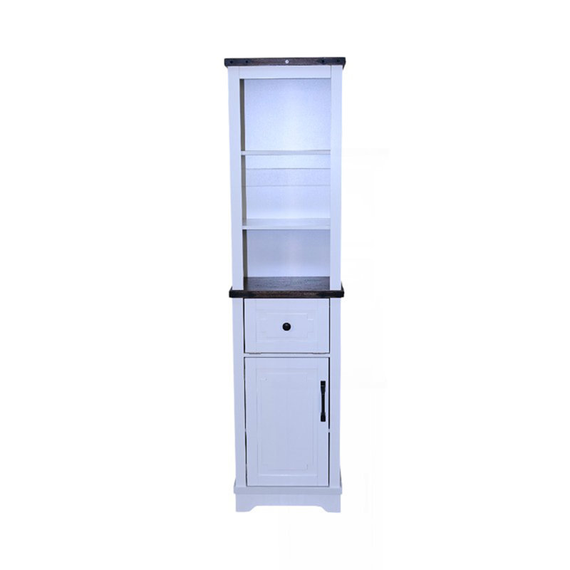 Narrow Cabinet,Bathroom Storage Cabinet, Farmhouse Storage Cabinet With Adjustable Shelves & Storage Drawer, Tall Linen Tower For Bathroom, Living Room, White With Black Walnut Color (Top)