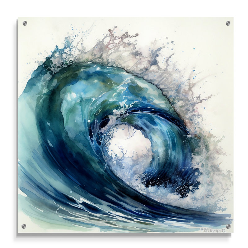Mouvement de vagues océaniques VI - art mural moderne plage acrylique, H 16 po x l 16 po