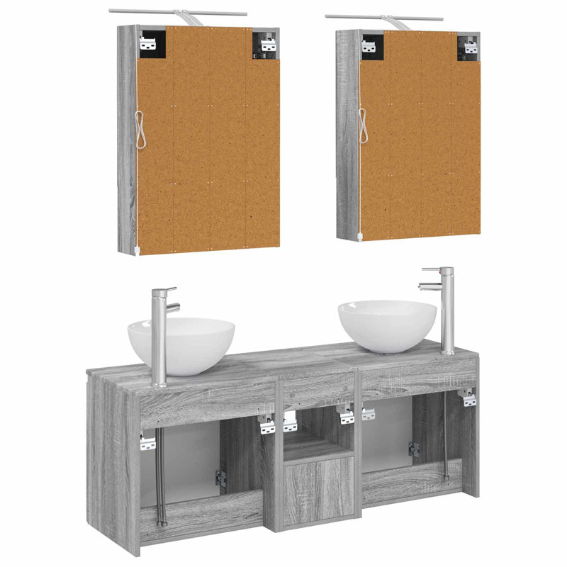 Vanity & Mirror Set, Grey Sonoma