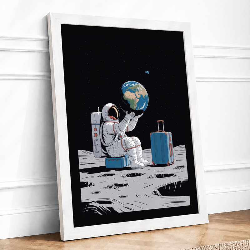 Astronaut on the Moon Modern - Framed Print, A1 - 84.1 x 59.4 cm, White