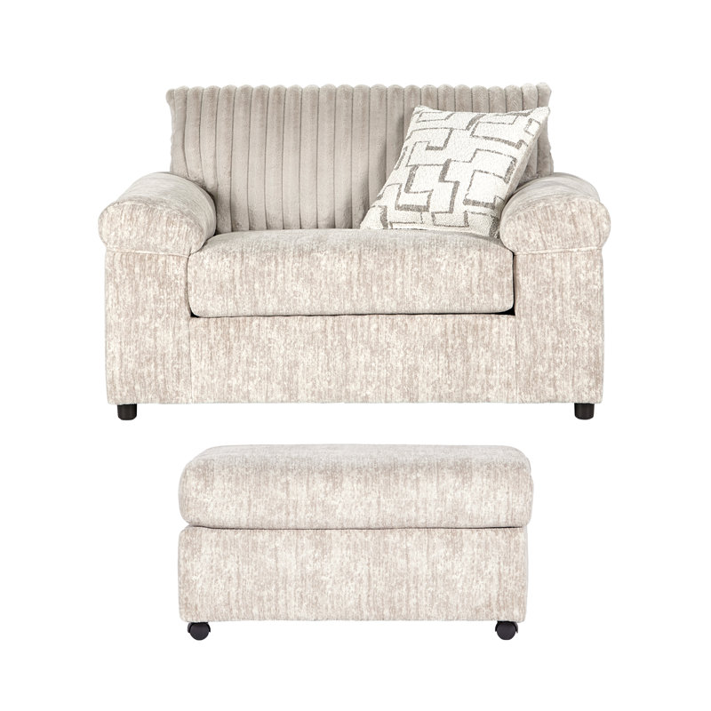 Oliwier Wide Wale Corduroy Cuddle Chair and Ottoman Set, Parchment, Parchment Corduroy