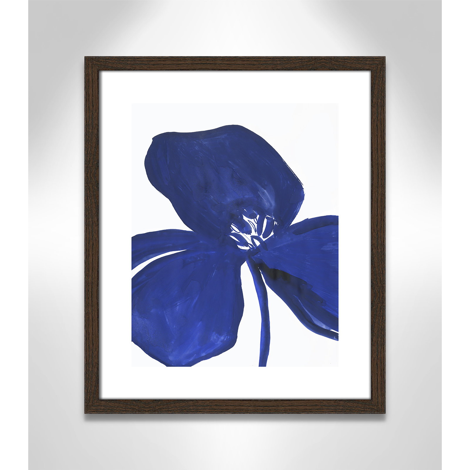 Clarisse "Indigo Petal II" Painting, Brown Framed Paper, 19" H x 16" W x 0.75" D