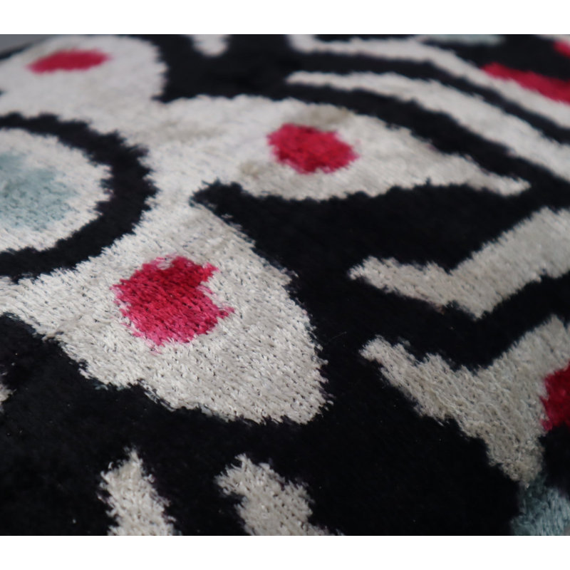 Velvet Geometric Lumbar Pillow Cover & Insert, Black/White/Red Geometric 2