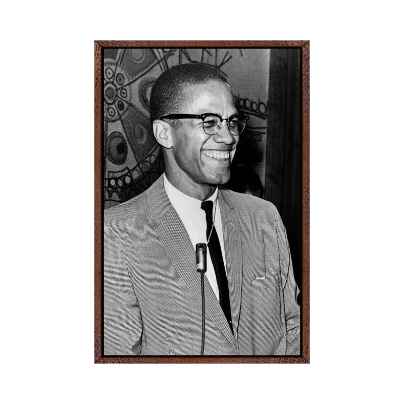 Malcolm X (1925-1965) by Ed Ford - Print on Canvas, 66.04 cm H x 45.72 cm W, Classic Brown Wood Framed