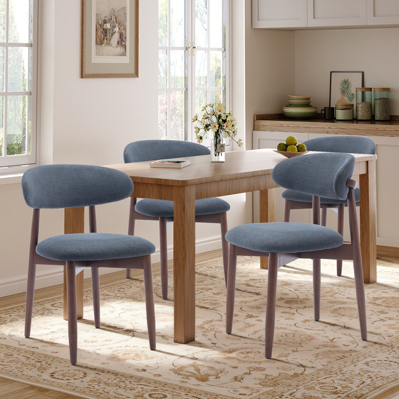 Modern Solid Wood Dining Chair, Upholstered Seat, Curved Ergonomic Backrest, Sturdy Frame Side Chair, Blue