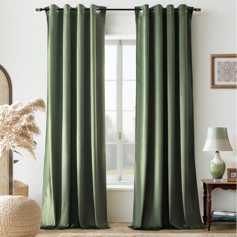 Ensemble de 2 rideaux obscurcissants en velours, Vert olive, L 52 po x L 96 po