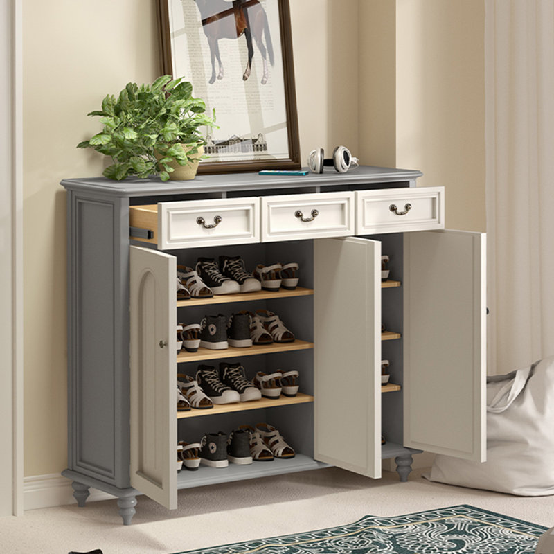 White&Gray Solid Wood Shoe Storage Bench