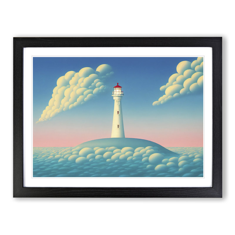 Hypnotic Lighthouse - Single Picture Frame Print, 46cm H x 64cm W x 2cm D, Black