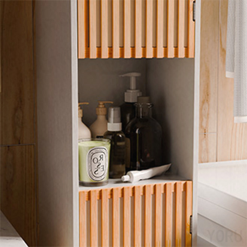 Armoire de rangement pour salle de bain avec lattes en bambou