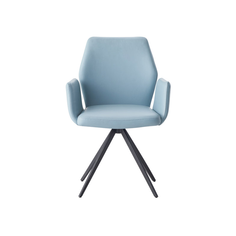 Light Blue and Black Upholstered Leather Dining Side Chair