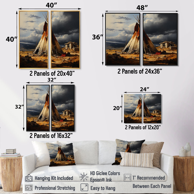 Tipi amérindien embrassant la tradition - art mural brun, Brun, H 36 po x l 48 po, Impression encadrée flottante