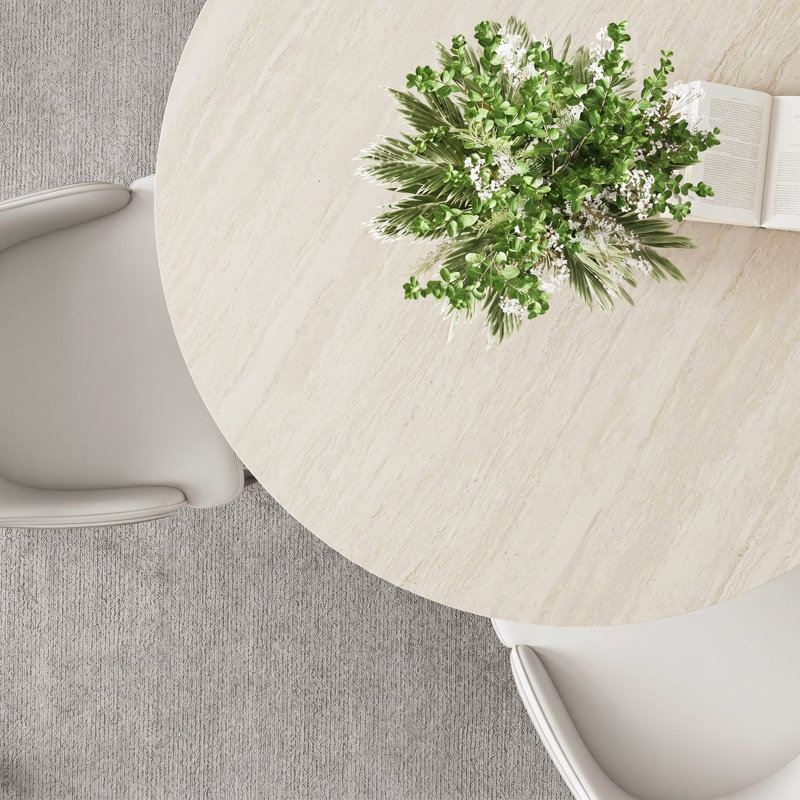 Metal Base Dining Table, H 29,5 po x l 43,3 po x P 43,3 po, Ivoire mat